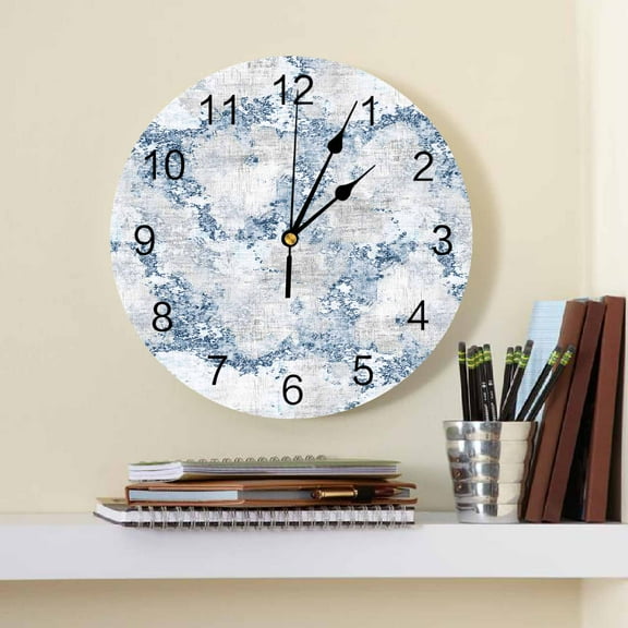 Blue Cloth Texture Wall Clock Large Modern Kitch Dinning Round Wall Clocks Bedroom Silt Hanging Watch