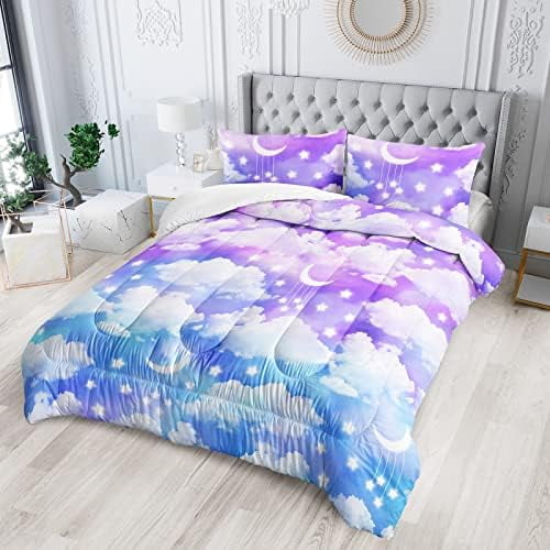 Blue Cloud 3 Piece Comforter Set Twin Size,Moon Bedding Set,Soft Warm Lightweight,Fluffy Down Alternative,1 Comforter + 2 Pillow Cases,Fit for All Seasons,