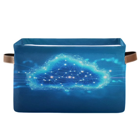 Blue Cloud with Glowing Lights Foldable Storage Basket,Canvas Fabric Foldable Storage Bins with Handles Open Home Storage Bins Boxes for Toy Book Shelf Closet Baskets
