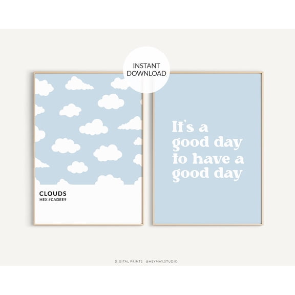 Blue Cloud Wall Art Prints Set, Nursery Decor