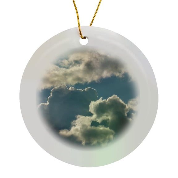 3drose, Blue Clouded Sky Storm, Circle Porcelain Ornament