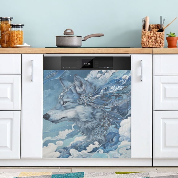Blue Clouds Around Wolf Dishwasher Magnet Refrigerator Magnetic Cover Washing Machine Magnet Sticker Kitchen Decor