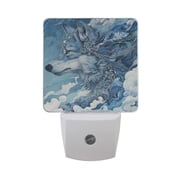 Blue Clouds Around Wolf LED Night Light Sensor Lamp Plug-in Adjustable Brightness 2 Pack