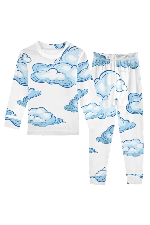 Blue Clouds Cotton Pajama Set Long Sleeve Top and Pants Sleepwear Unisex 5Y