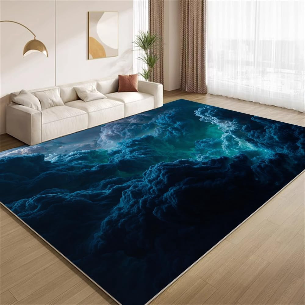 Blue Clouds Ocean Wave Area Rugs, Abstract Nebula Pattern Carpet ...