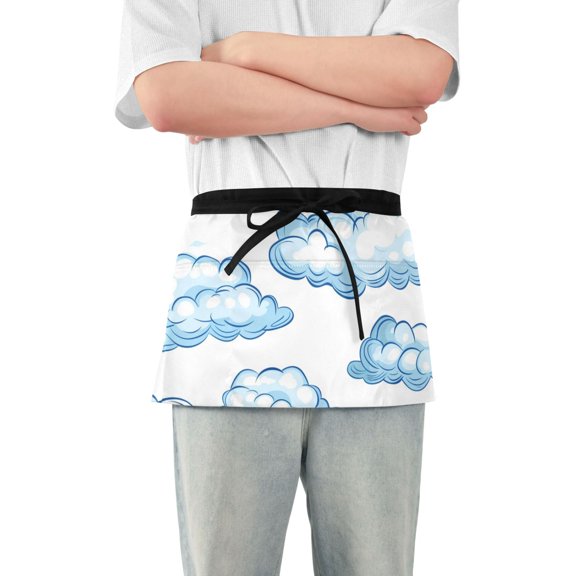 Blue Clouds Short Server Apron with 3 Pockets for Unisex Chef Gardening