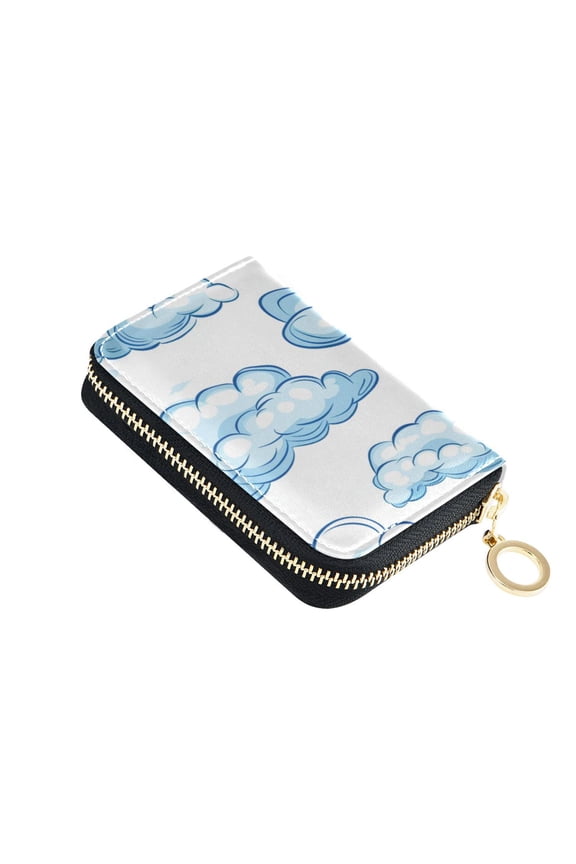 Blue Clouds Women's Credit Card Holder PU Leather Zipper Wallet RFID Blocking