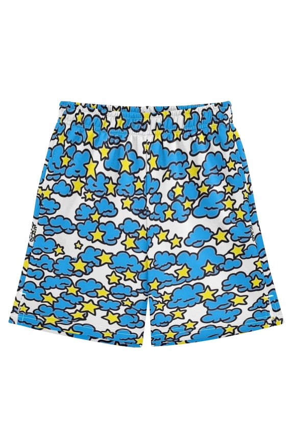 Blue Clouds and Stars Athletic Shorts Breathable with Comfort Fit Drawstring Casual Sweatshorts Medium