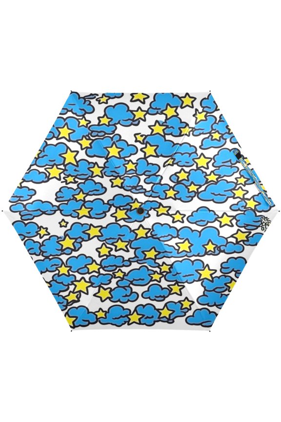 Blue Clouds and Stars Umbrellas for Sun Auto Open Close UV50+ Waterproof 5-Fold Compact Fiberglass Frame