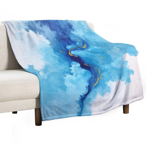 Blue Clouds with Golden Swirls Blanket Soft Cozy Flannel Blanket for man women