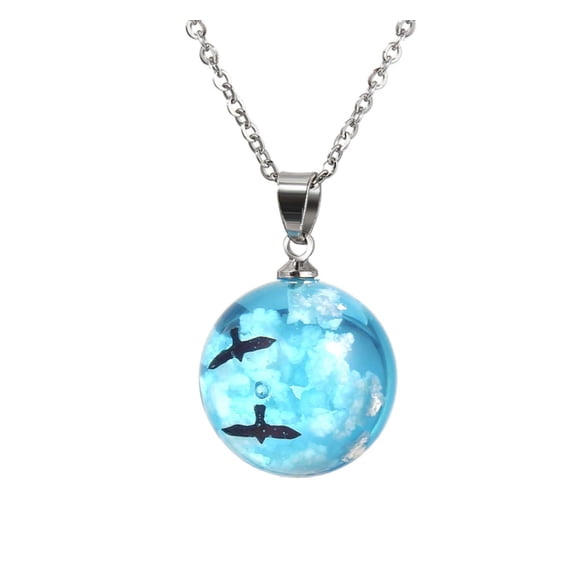 Blue Cloudy Sky Sphere Pendant Necklace Dream Designer necklace Circle charm