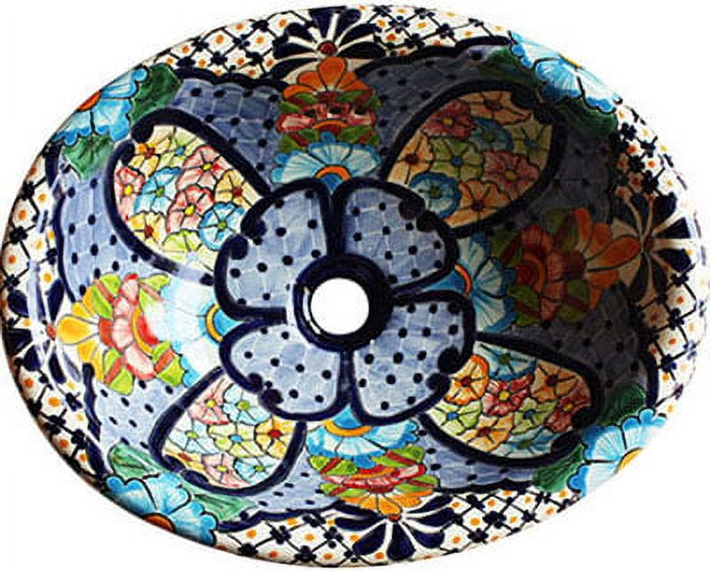 Talavera Ceramic Mexican Bathroom Sink – 16x11.5 Inch, Handmade Folk Art #01