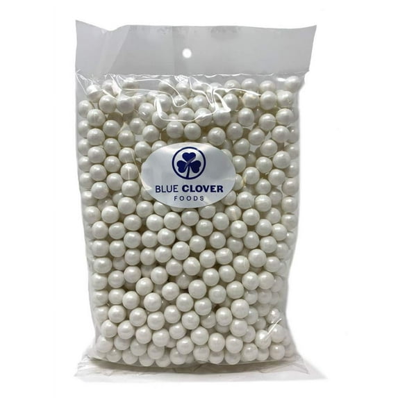 Blue Clover Foods 1/2" Pearl White Colored Tutti Frutti Flavor Gumballs 2 Pounds Bulk Bag