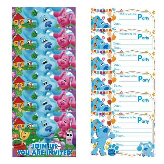 Blue Clue Invitations Cards Stock Bulk Birthday Invite Fill-in Party Supplies Decorations for Boys Girls