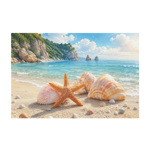 Blue Coast Beach Ocean Starfish Seashell Canvas Wall Art For Bathroom Bedroom Living Room 16x24in