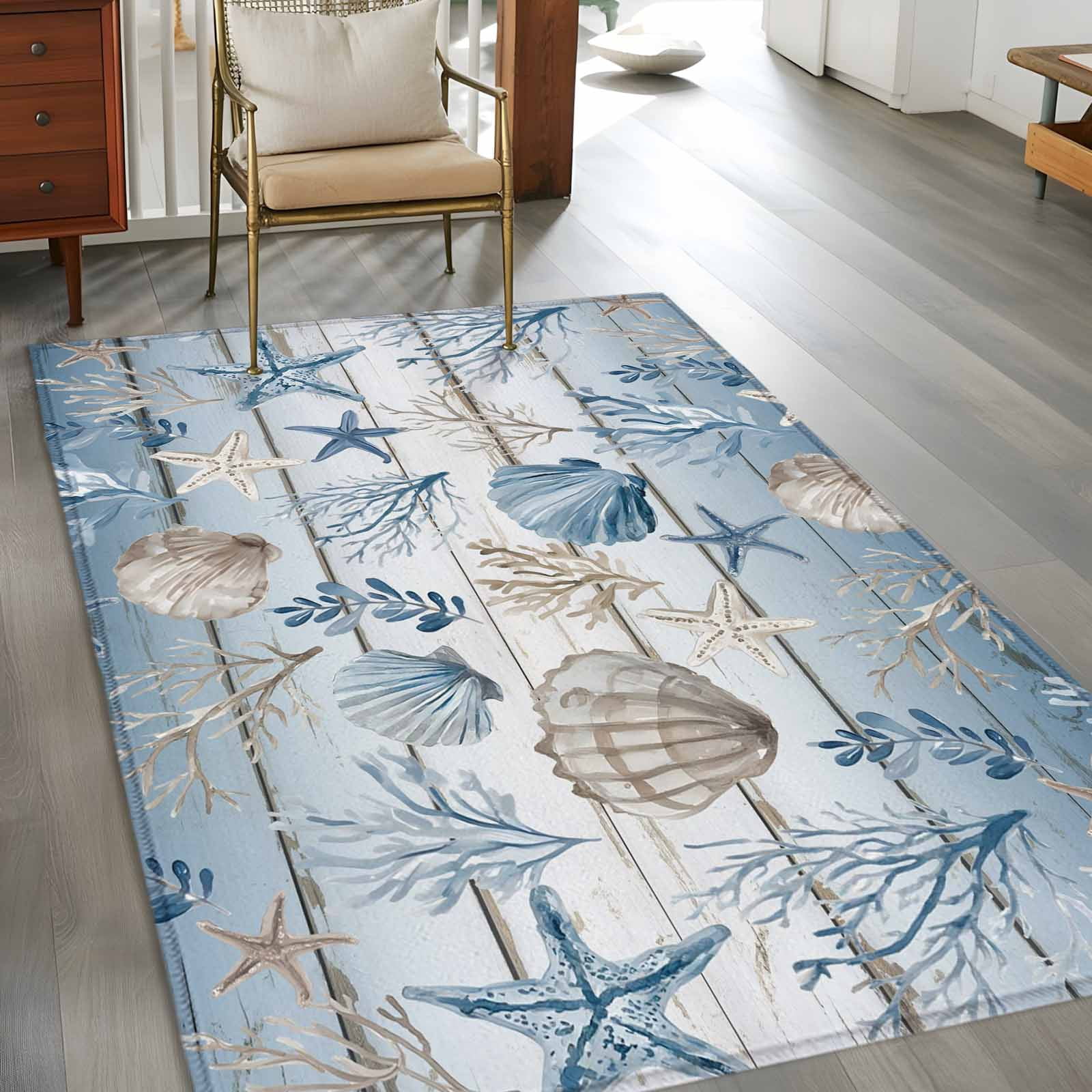Blue Coastal 3x5 Rug for Bedroom Foot of Bed Small Living Room, Summer ...