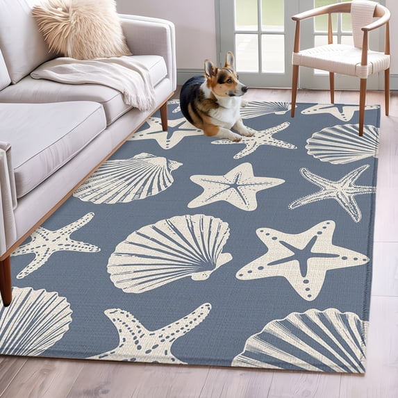Blue Coastal 4'x6' Rug for Dining Table for 4 People Under Table ...