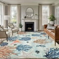 thumbnail image 1 of Blue Coastal 5'x7' Area Rug, Summer Beach Coral Shell Starfish Seahorse Washable Non-Slip Soft Rugs, Low-Pile Large Carpet for Living Room Bedroom Dining Room, Non-Shedding Accent Rug, 1 of 9