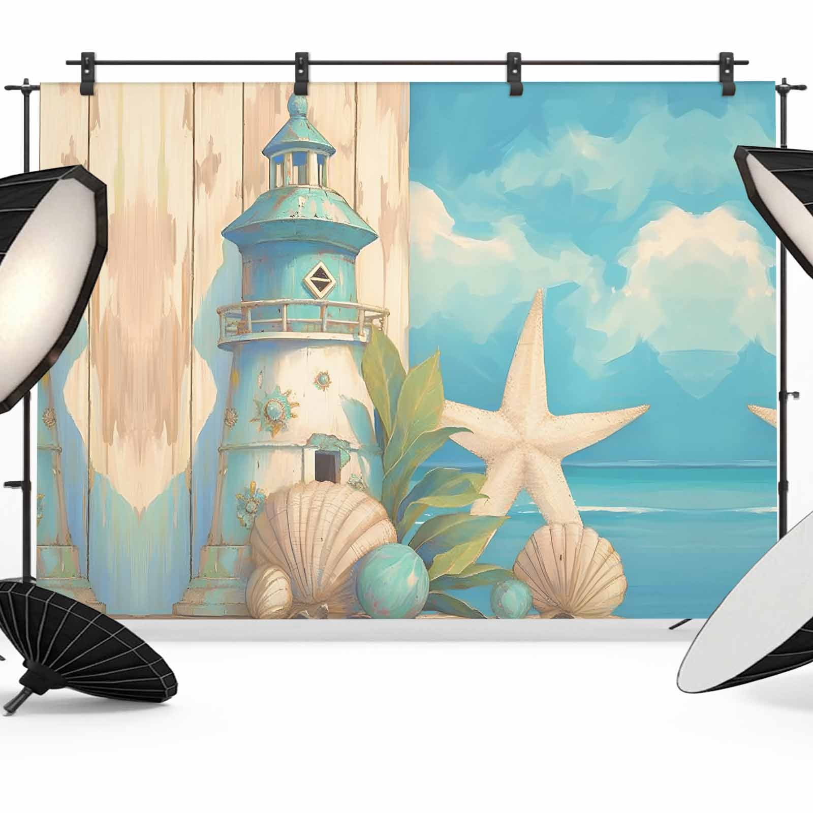 10x8ft photo backdrop, starfish coastal soft polyester... Blue Coastal Backdrop for Photography,Fabric Photo Background Backdrop ...