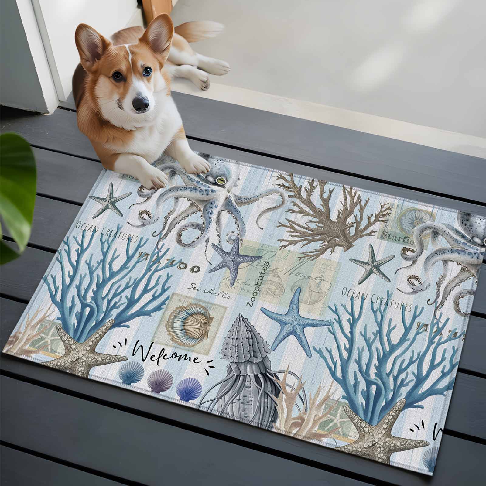 Picture Idea: Blue Coastal Bathroom Mat 2X3 Ft Non Slip Small Kitchen