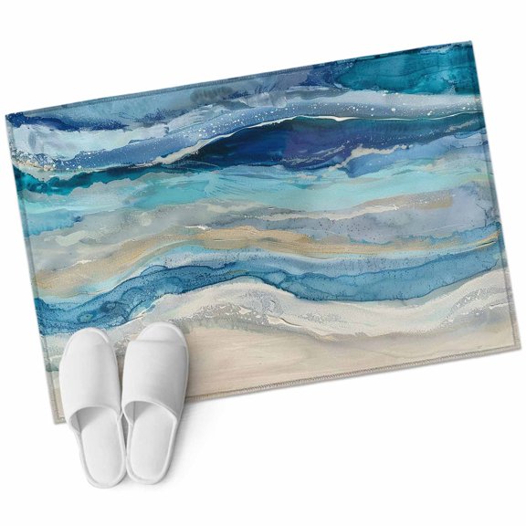 Blue Coastal Bathroom Mat 2x3 FT, Non Slip Small Kitchen Mat, Summer Beach Nautical Abstract Art Washable Soft Backed Front Door Throw Rug Non-Shedding Indoor Outdoor Doormat for Entryway Sink
