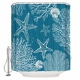 thumbnail image 1 of Blue Coastal Bathroom Shower Curtains with 12 Hooks Polyester Waterproof Shower Curtain for Stalls and Bathtubs Starfish Coral Summer Beach Ocean Decorative Bathroom Privacy Curtain 72x72 Inches, 1 of 9
