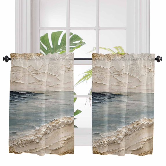 Blue Coastal Bathroom Window Curtain, Abstract Brown Beach Vintage Modern Art Light Filtering Coffee Kitchen Curtains, Bedroom Living Room Curtains 2 Panel 84"x45"