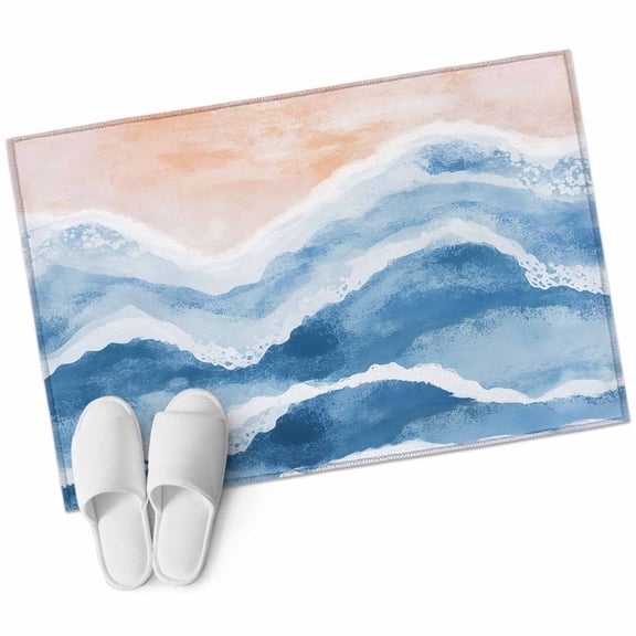 Blue Coastal Beach 2'x3' Washable Rug, Modern Oil Painting Nautical Non-Slip Soft Doormat Area Rugs for Entrance Bathroom Bedsides, Carpet for Kitchen Bedroom, Entryway Floor Mat