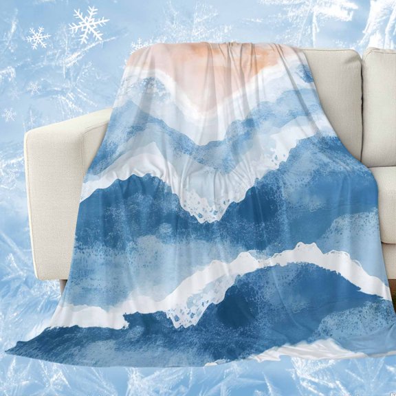 Blue Coastal Beach Cooling Blanket for Hot Sleepers, Soft Breathable Cool Summer Blanket for Night Sweats, Modern Oil Painting Nautical Lightweight Ice Silk Sofa Throw Blankets All Season 30"x40"
