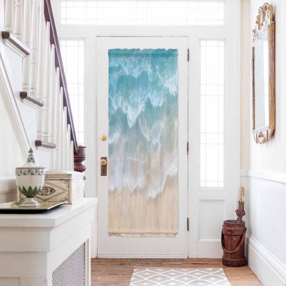 Blue Coastal Beach Door Curtains for Door Window,French Sidelight Front Back Door Curtains With Tieback,Summer Ocean Nautical Seaside Kitchen Rod Pocket Drapes Privacy Panel Window Blind 25"x72"