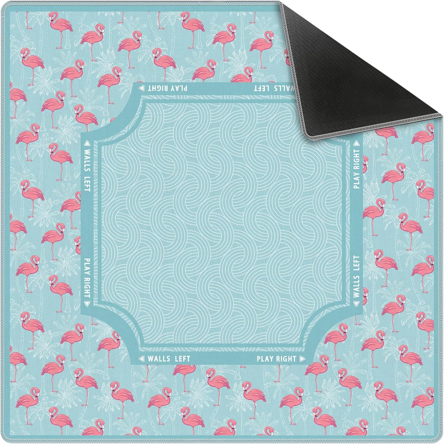 Blue Coastal Beach Flamingo Palm Leaf Mahjong Mat 31.5x31.5 Inch, Non-Slip and Noise Reduction Mah Jong Table Mat Cover Gifts for Mahjong Lovers Poker Board Games Dominoes
