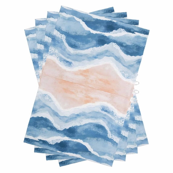 Blue Coastal Beach Kitchen Towels Set of 4, Water Absorbent Dish Towel, Modern Oil Painting Nautical Decorative Hand Towels - Quick Drying Cloth for Cooking Baking, 18x28 Inch