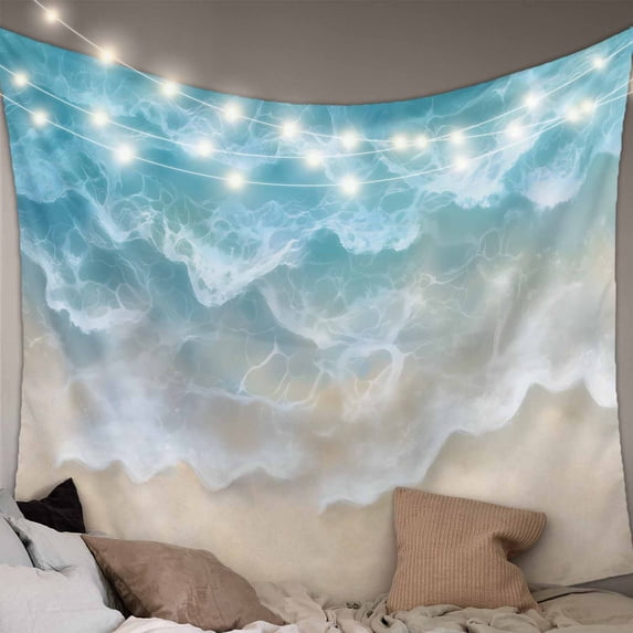 Blue Coastal Beach Large Tapestry for Bedroom Wall Hanging Tapestry, Summer Ocean Nautical Seaside Ceiling Backdrop Tapestries Poster Blanket Wall Decor for Teens Room Living Room Dorm 100" x 59"