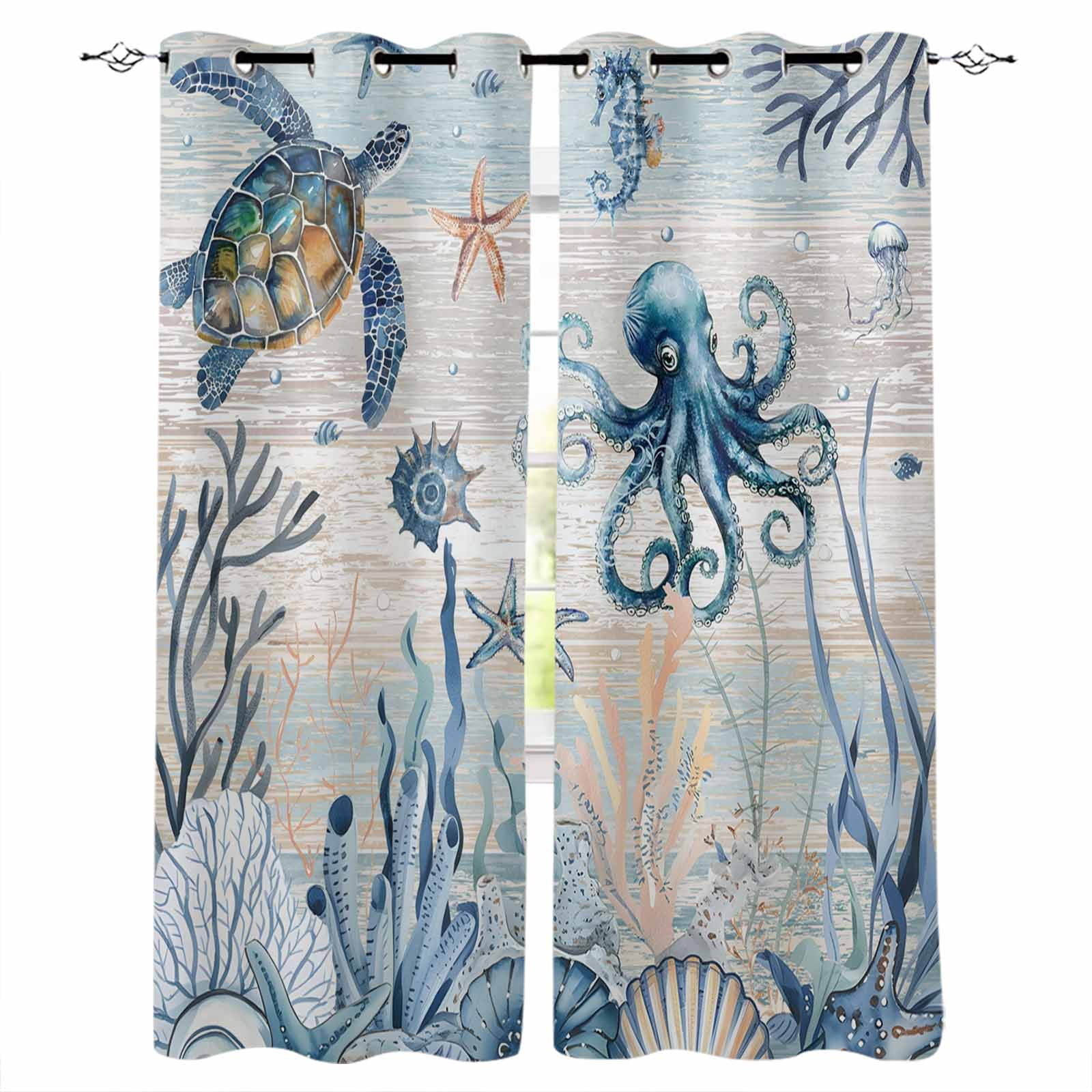 Blue Coastal Blackout Curtains 90 Inch Length 2 Panels Set for Living ...