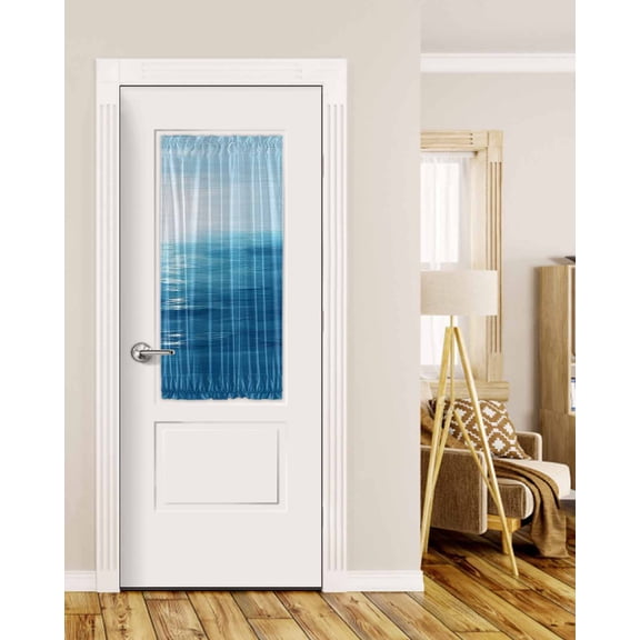 Blue Coastal Blackout Curtains French Door Curtains for Door Window, Modern Summer Ocean Wave Privacy Drapery for Patio/Sidelight Doors, 1 Panel with Tieback, 25 x 40 Inches