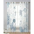 thumbnail image 1 of Blue Coastal Blackout Curtains Set For Living Room/Bedroom, Nautical Summer Beach Sea Turtle Coral Kitchen Curtains With Grommet Semi-Sheer Curtains Drapes 53"W x 63"L (Pack of 2), 1 of 6