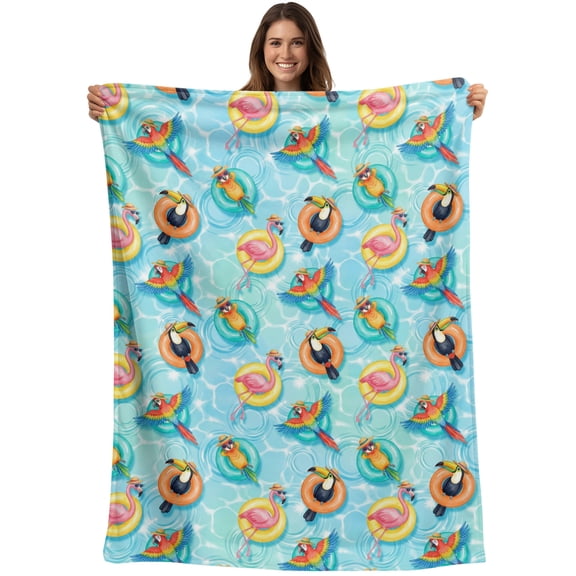 Blue Coastal Blanket Soft Cozy Warm Throw Blanket for Couch, Plush Fuzzy Flannel Blankets for Sofa, Summer Ocean Waves Tropical Animals Poolside Bed Blankets Lightweight Gifts for Women, 32"x48"