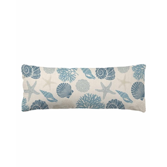 Blue Coastal Body Pillow Cover 20 x 60 Inch Decorative Pillow Cover Shell Starfish Coral Nautical Summer Beach Rustic Lumbar Pillowcase Seasonal Rectangle Cushion Case for Couch Sofa Bed Living Room