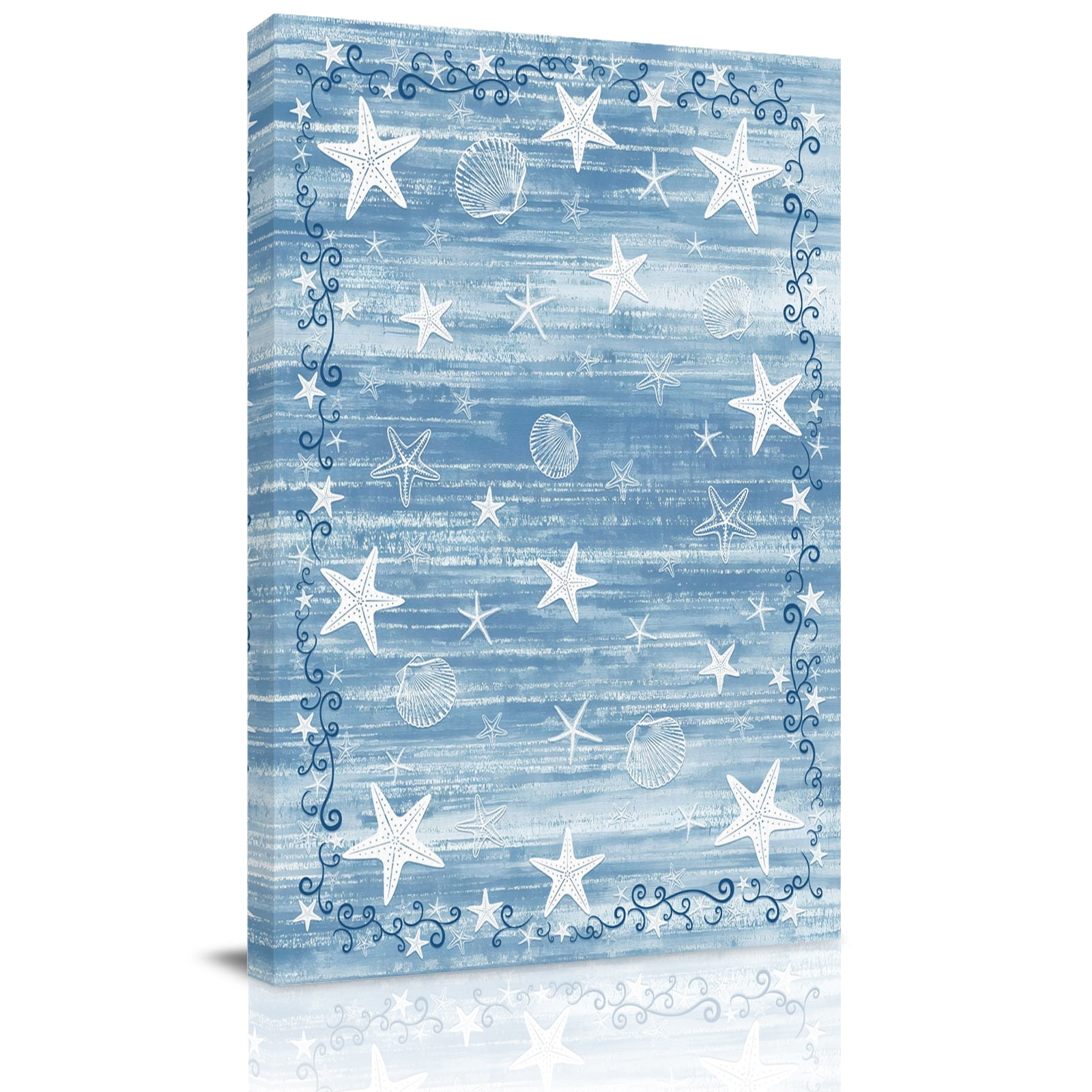 Blue Coastal Canvas Wall Art for Living Room, Starfish Shell Summer ...