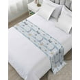 Blue Coastal Christmas Bed Runner for Cal. King Size Bed, Xmas Balls