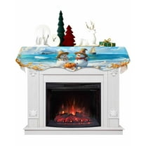 Blue Coastal Christmas Fireplace Mantel Scarf Table Runner, Beach Snowman Xmas Shell Winter Garland Mantel Top Tablerunners Dresser Scarves Cover Decorations for Windows Party Living Room 70''x17''