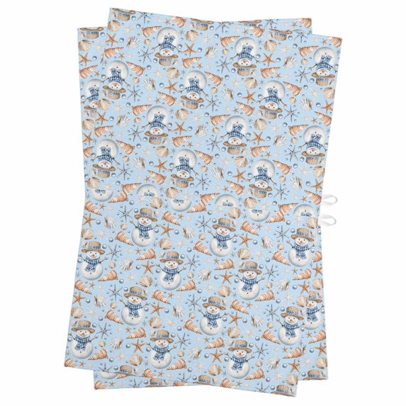 Blue Coastal Christmas Kitchen Towels Set of 2, Water Absorbent Dish Towel, Xmas Snowman Shell Starfish Decorative Hand Towels - Quick Drying Cloth for Cooking Baking, 18x28 Inch