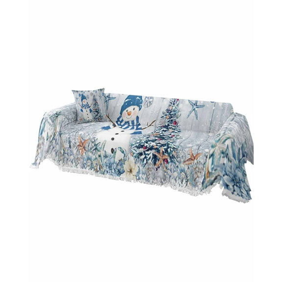 Blue Coastal Christmas Sofa Covers for 3 Cushion Couch,Washable Sectional & L Shape Couch Covers for Dogs/Cats/Kids,Xmas Tree Nautical Starfish Vintage Non Slip Sofa Slipcover Futon Cover 71''x150''