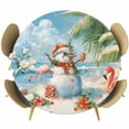 thumbnail image 1 of Blue Coastal Christmas Table Cloth, Round Fitted Tablecloths with Elastic Edge, Xmas Snowman Flamingo Wipeable Waterproof Table Cover for Kitchen Wedding 36-44 Inches, 1 of 4