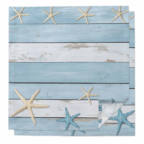 Blue Coastal Cloth Napkins, Retro Summer Beach Nautical Starfish Washable and Reusable Dinner Napkins Set of 2, Table Napkin for Kitchen Party Birthday Wedding Hotel Housewarming 20"x20"