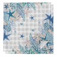 thumbnail image 1 of Blue Coastal Cloth Napkins, Summer Beach Nautical Coral Starfish Plaid Washable and Reusable Dinner Napkins Set of 2, Table Napkin for Kitchen Party Birthday Wedding Hotel Housewarming 20"x20", 1 of 9