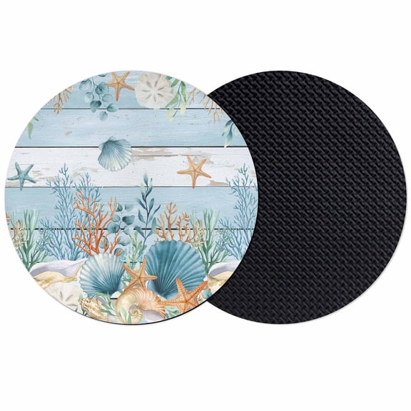 Blue Coastal Coasters Set of 2, Absorbent Coasters for Drinks, Summer Beach Starfish Shell Coral Nautical Coaster for Desk Coffee Table Protection, Home Decor House Warming Gifts 4"