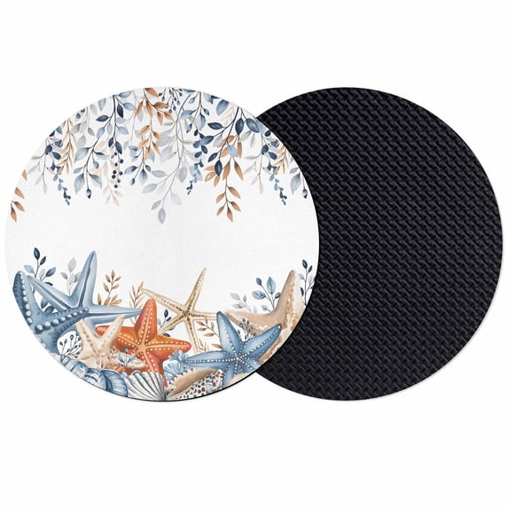Blue Coastal Coasters Set of 2, Absorbent Coasters for Drinks, Summer Beach Starfish Weeping Eucalyptus Coaster for Desk Coffee Table Protection, Home Decor House Warming Gifts 4"