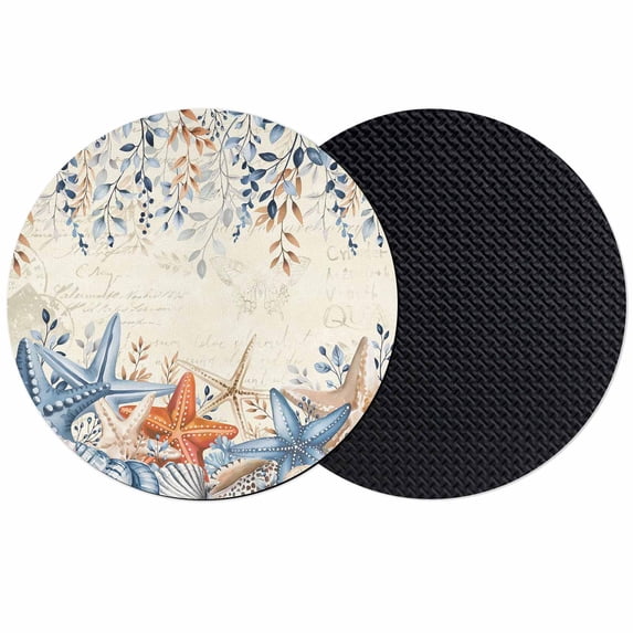 Blue Coastal Coasters Set of 2, Absorbent Coasters for Drinks, Summer Beach Starfish Weeping Eucalyptus Retro Coaster for Desk Coffee Table Protection, Home Decor House Warming Gifts 4"