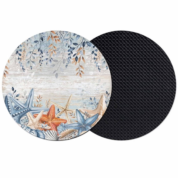 Blue Coastal Coasters Set of 2, Absorbent Coasters for Drinks, Summer Beach Starfish Weeping Eucalyptus Vintage Coaster for Desk Coffee Table Protection, Home Decor House Warming Gifts 4"